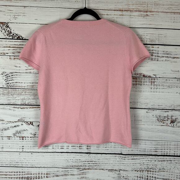 Women's EUC J McLaughlin Pink Cashmere Rolled Hem Short Sleeve Sweater Size L - Picture 2 of 6